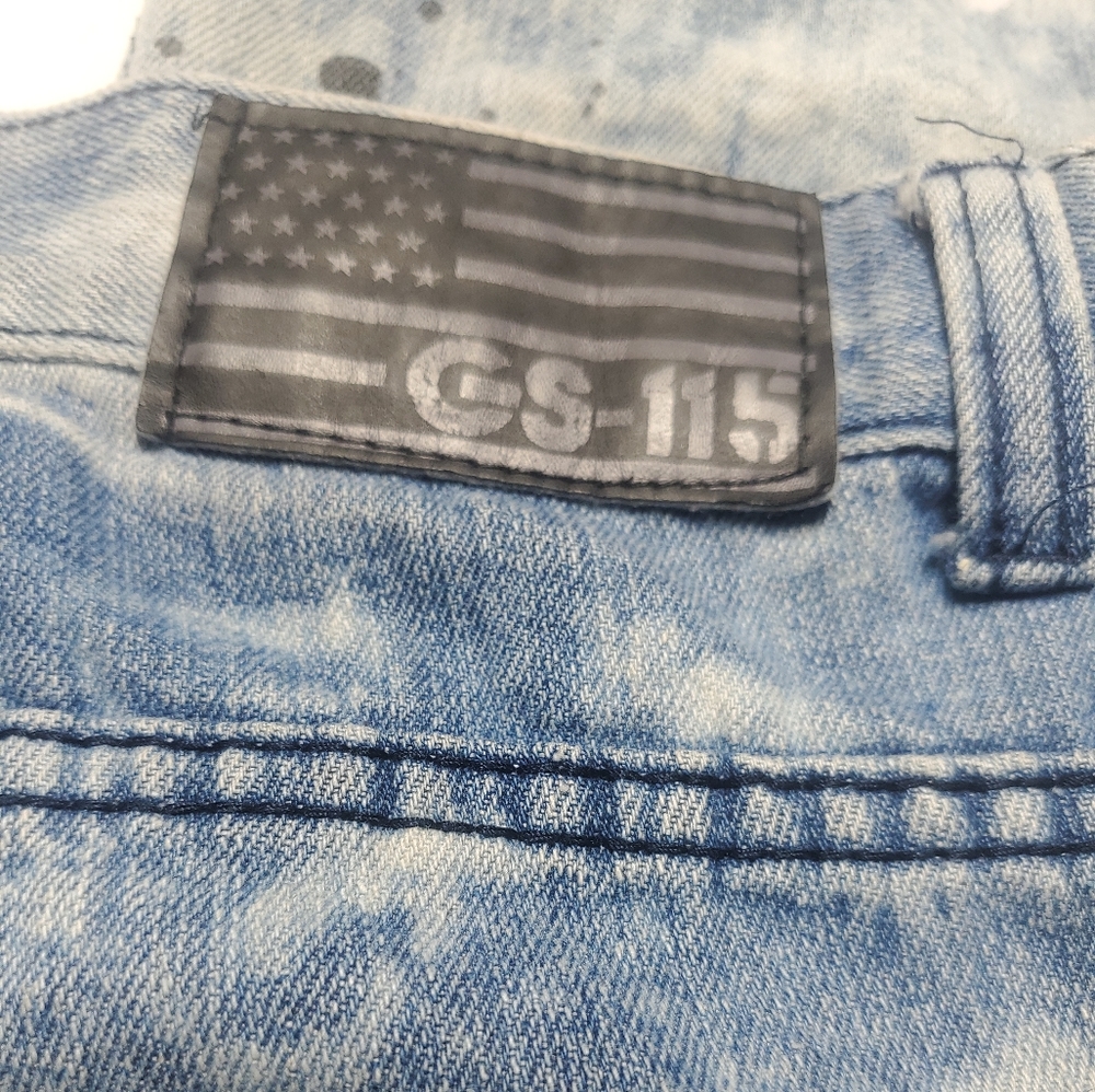 GS-115 Men's Size 34x31 Blue Distressed Splatter light Wash Stretch Denim Jeans